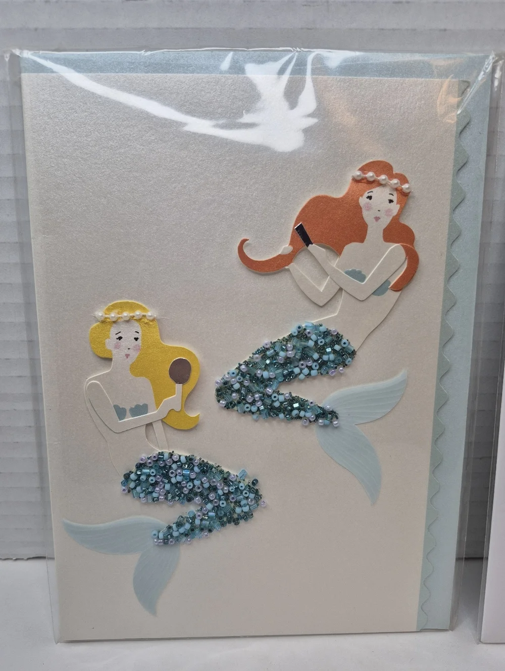 Greeting Card Duo Vtg Embellished Mermaid Birthday Card Seashell Theme Blank NWT